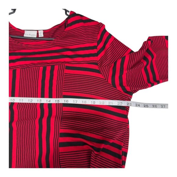 Kim Rogers Woman SZ 2X Red & Black Striped 3/4 Sleeve Tunic Top Asimetric hem - Picture 5 of 9